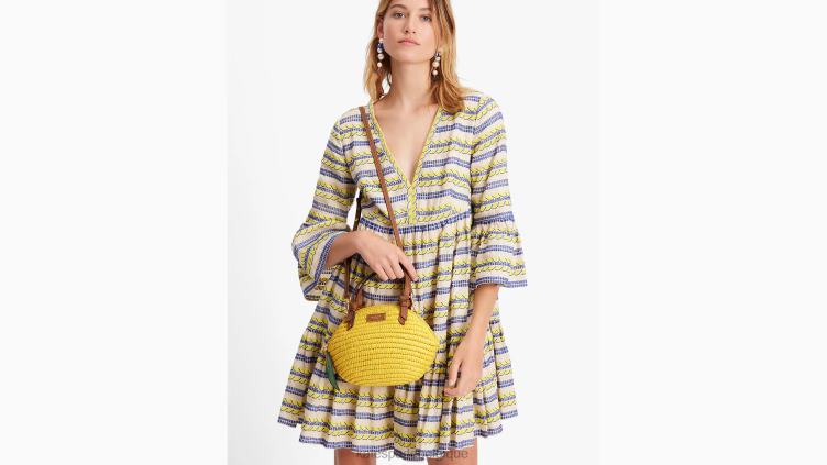 sac à bandoulière 3D en paille à goutte de citron Kate Spade femmes accessoires D828894 pissenlit jaune multi