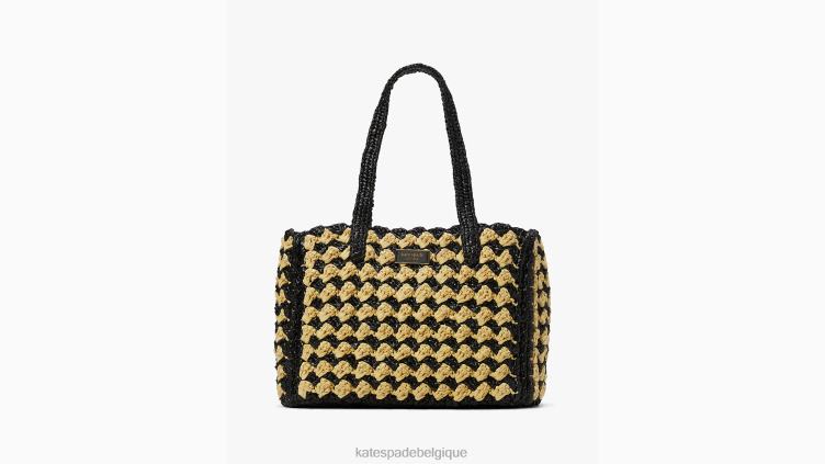 sac fourre-tout moyen en raphia au crochet rayé à marée haute Kate Spade femmes accessoires D828810 noir multicolore
