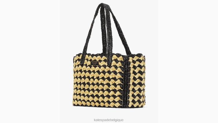 sac fourre-tout moyen en raphia au crochet rayé à marée haute Kate Spade femmes accessoires D828810 noir multicolore