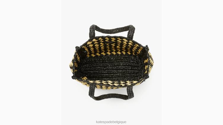 sac fourre-tout moyen en raphia au crochet rayé à marée haute Kate Spade femmes accessoires D828810 noir multicolore