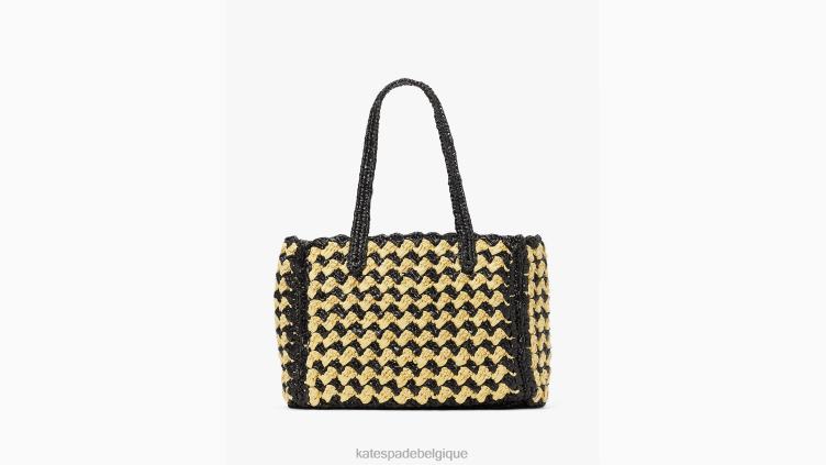 sac fourre-tout moyen en raphia au crochet rayé à marée haute Kate Spade femmes accessoires D828810 noir multicolore