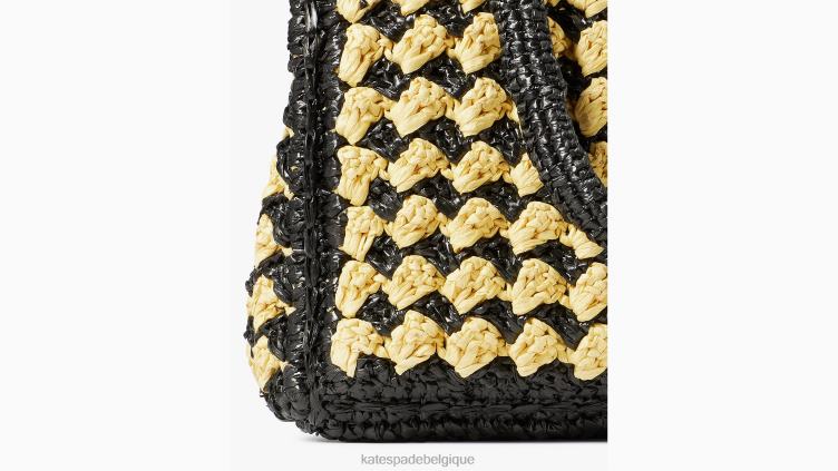 sac fourre-tout moyen en raphia au crochet rayé à marée haute Kate Spade femmes accessoires D828810 noir multicolore