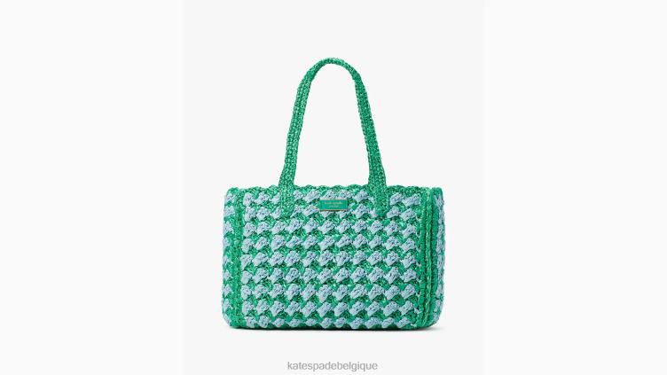 sac fourre-tout moyen en raphia au crochet rayé à marée haute Kate Spade femmes accessoires D828811 légumes verts frais multi