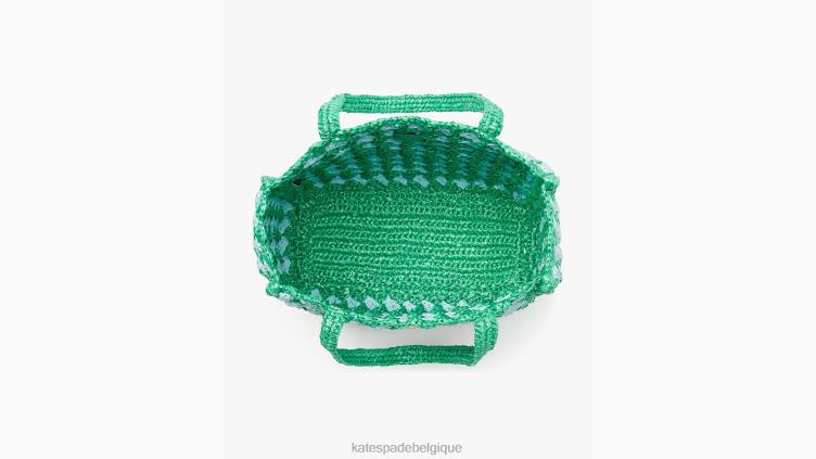 sac fourre-tout moyen en raphia au crochet rayé à marée haute Kate Spade femmes accessoires D828811 légumes verts frais multi
