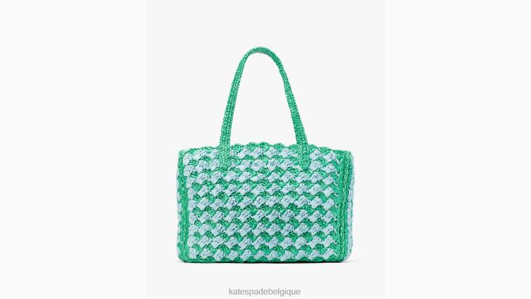 sac fourre-tout moyen en raphia au crochet rayé à marée haute Kate Spade femmes accessoires D828811 légumes verts frais multi