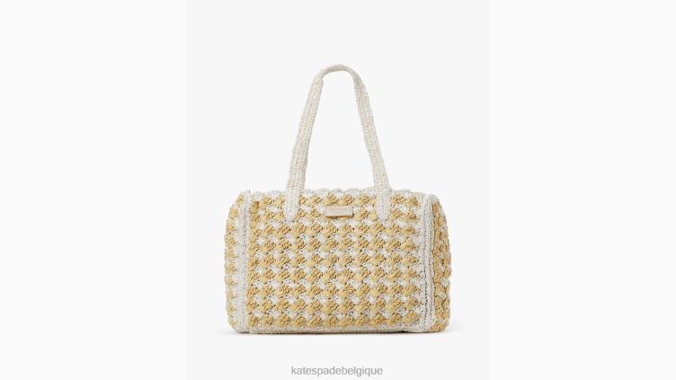 sac fourre-tout moyen en raphia au crochet rayé à marée haute Kate Spade femmes accessoires D82888 blanc multicolore
