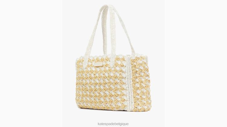 sac fourre-tout moyen en raphia au crochet rayé à marée haute Kate Spade femmes accessoires D82888 blanc multicolore