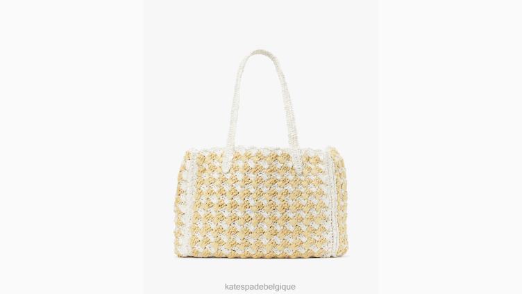 sac fourre-tout moyen en raphia au crochet rayé à marée haute Kate Spade femmes accessoires D82888 blanc multicolore