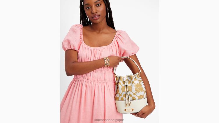 sac seau moyen Gramercy en raphia à monogramme fleuri Kate Spade femmes accessoires D8288312 crème multi