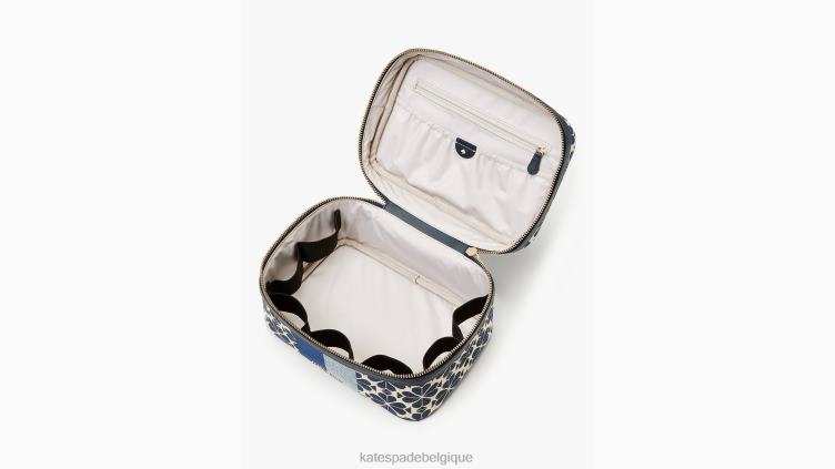 trousse de toilette à rayures jacquard fleuries Kate Spade femmes accessoires D8288431 bleu multicolore