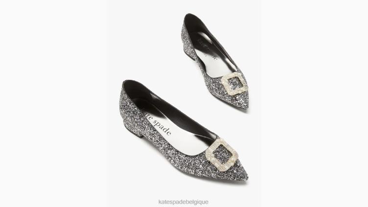 boucler les appartements Kate Spade femmes chaussure D8288677 Noir argent