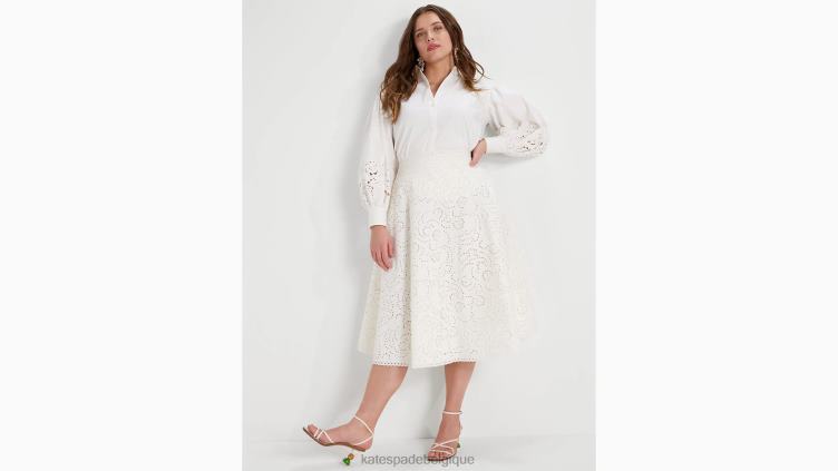 jupe mi-longue à broderies florales Kate Spade femmes vêtements D8288758 crème française
