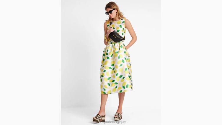 jupe mi-longue en mikado imprimé citron Kate Spade femmes vêtements D8288727 crème