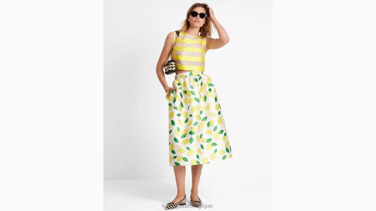 jupe mi-longue en mikado imprimé citron Kate Spade femmes vêtements D8288727 crème