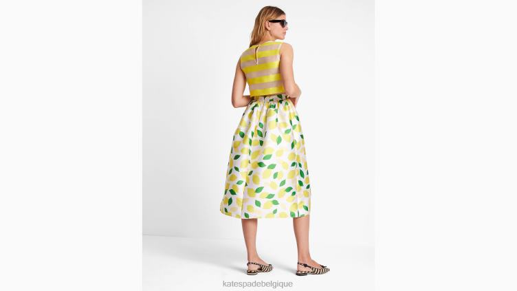 jupe mi-longue en mikado imprimé citron Kate Spade femmes vêtements D8288727 crème