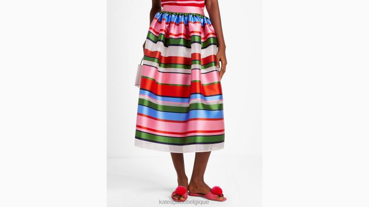 jupe mi-longue en organza à rayures du dimanche Kate Spade femmes vêtements D8288754 crème française/multi
