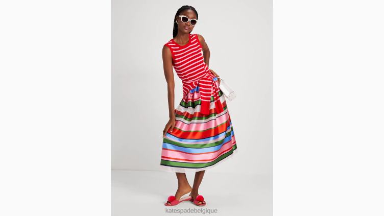 jupe mi-longue en organza à rayures du dimanche Kate Spade femmes vêtements D8288754 crème française/multi