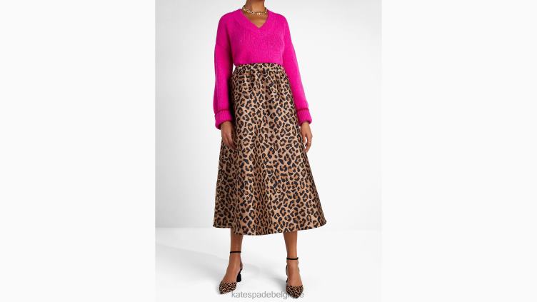 jupe midi en jacquard léopard Kate Spade femmes vêtements D8288962 noix de cajou grillées
