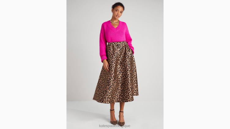 jupe midi en jacquard léopard Kate Spade femmes vêtements D8288962 noix de cajou grillées
