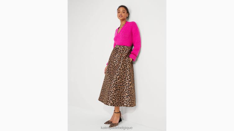 jupe midi en jacquard léopard Kate Spade femmes vêtements D8288962 noix de cajou grillées