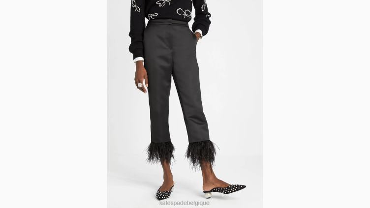 pantalon à bordure en plumes de satin Kate Spade femmes vêtements D8288885 noir