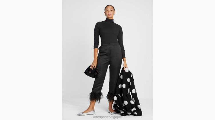 pantalon à bordure en plumes de satin Kate Spade femmes vêtements D8288885 noir