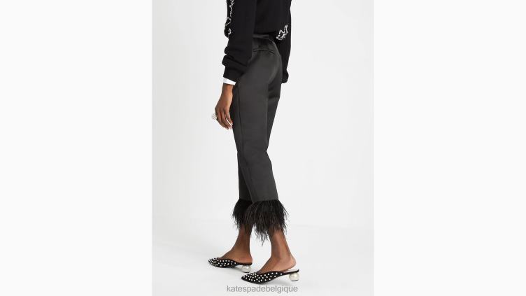 pantalon à bordure en plumes de satin Kate Spade femmes vêtements D8288885 noir