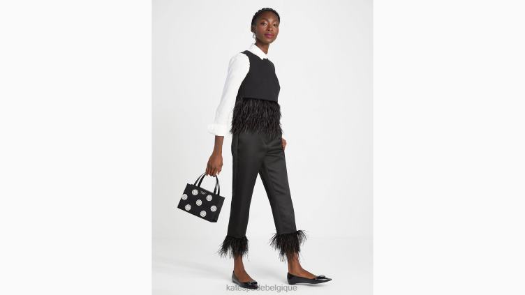 pantalon à bordure en plumes de satin Kate Spade femmes vêtements D8288885 noir