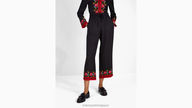 pantalon en soie mélangée à bordure rose Kate Spade femmes vêtements D8288923 noir