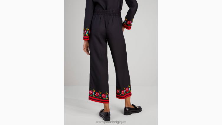 pantalon en soie mélangée à bordure rose Kate Spade femmes vêtements D8288923 noir
