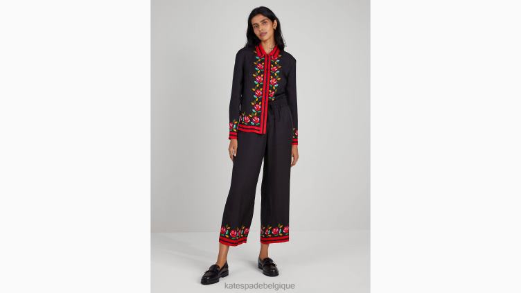 pantalon en soie mélangée à bordure rose Kate Spade femmes vêtements D8288923 noir