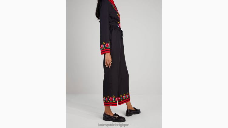pantalon en soie mélangée à bordure rose Kate Spade femmes vêtements D8288923 noir