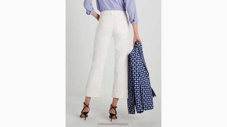 pantalon large en jean à revers Kate Spade femmes vêtements D8288766 blanc