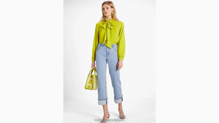 pantalon large en jean à revers Kate Spade femmes vêtements D8288769 indigo clair