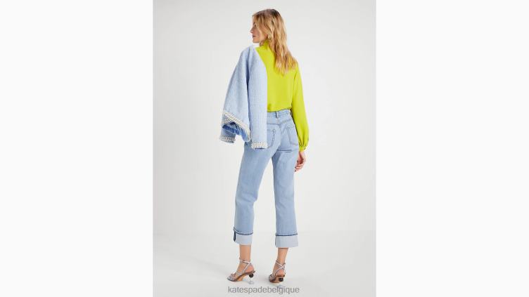pantalon large en jean à revers Kate Spade femmes vêtements D8288769 indigo clair