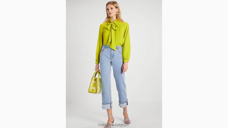 pantalon large en jean à revers Kate Spade femmes vêtements D8288769 indigo clair
