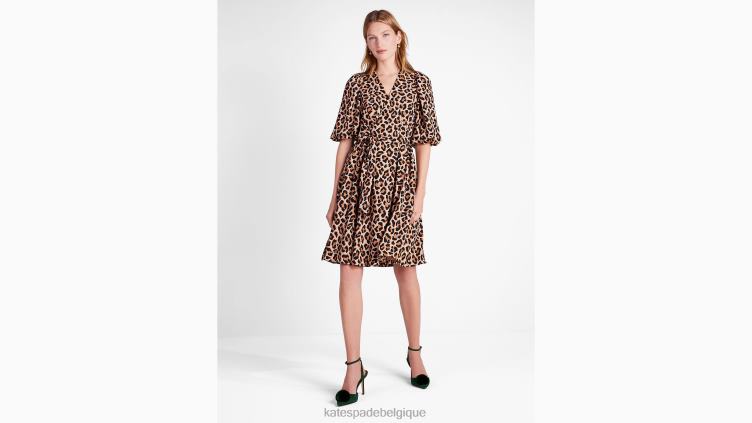 jolie robe portefeuille léopard Kate Spade femmes vêtements D8288937 noix de cajou grillées