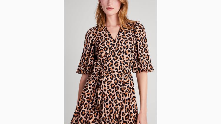 jolie robe portefeuille léopard Kate Spade femmes vêtements D8288937 noix de cajou grillées