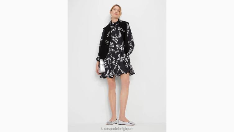 robe-chemise en sergé de soie mélangée bow-tiful Kate Spade femmes vêtements D8288883 noir