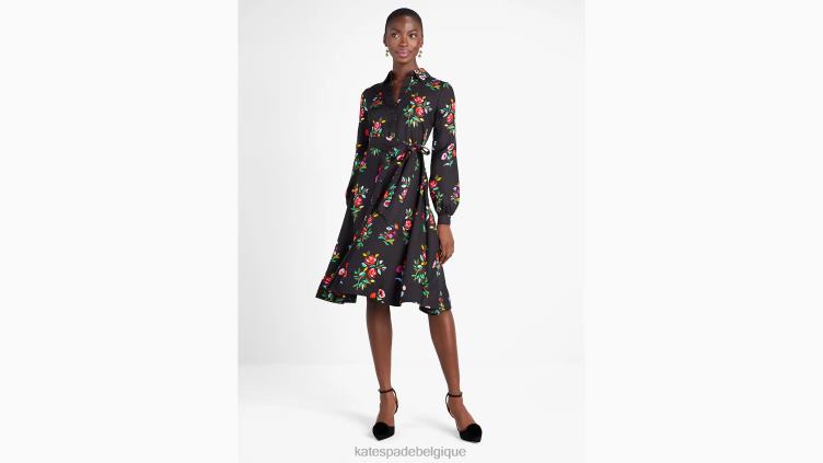 robe-chemise en soie mélangée à fleurs d'automne Kate Spade femmes vêtements D8288936 noir