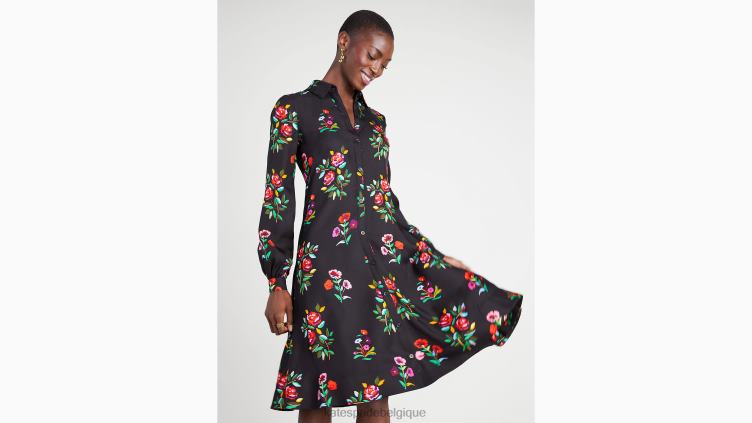 robe-chemise en soie mélangée à fleurs d'automne Kate Spade femmes vêtements D8288936 noir