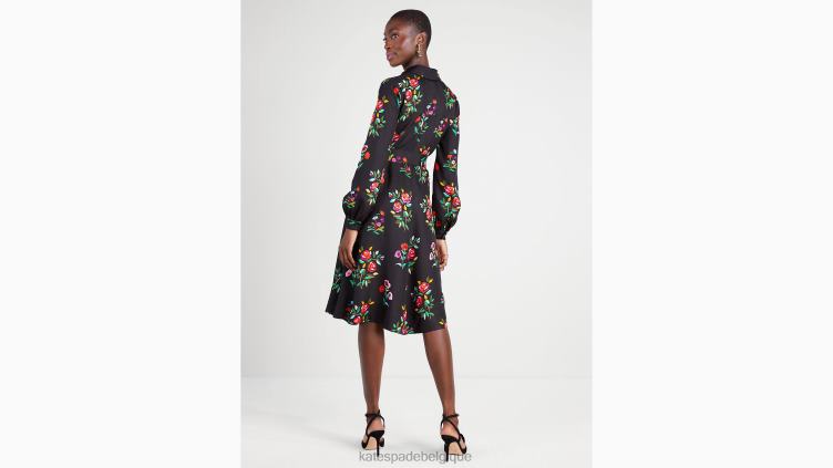 robe-chemise en soie mélangée à fleurs d'automne Kate Spade femmes vêtements D8288936 noir