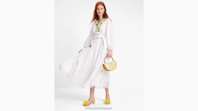 robe-chemise nouée à la taille et citrons brodés Kate Spade femmes vêtements D8288703 blanc frais