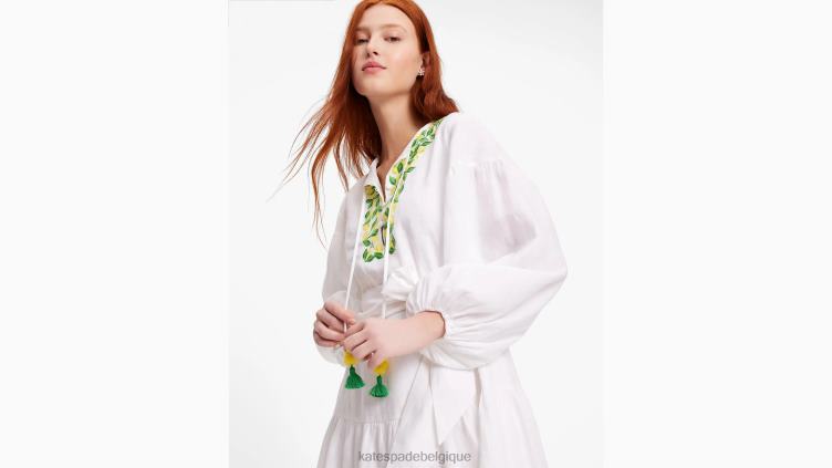 robe-chemise nouée à la taille et citrons brodés Kate Spade femmes vêtements D8288703 blanc frais