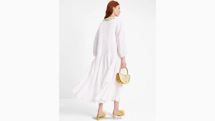 robe-chemise nouée à la taille et citrons brodés Kate Spade femmes vêtements D8288703 blanc frais
