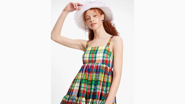 robe courte à volants et carreaux côtiers Kate Spade femmes vêtements D8288728 multi