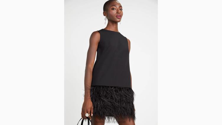 robe droite en crêpe à bordure en plumes Kate Spade femmes vêtements D8288864 noir