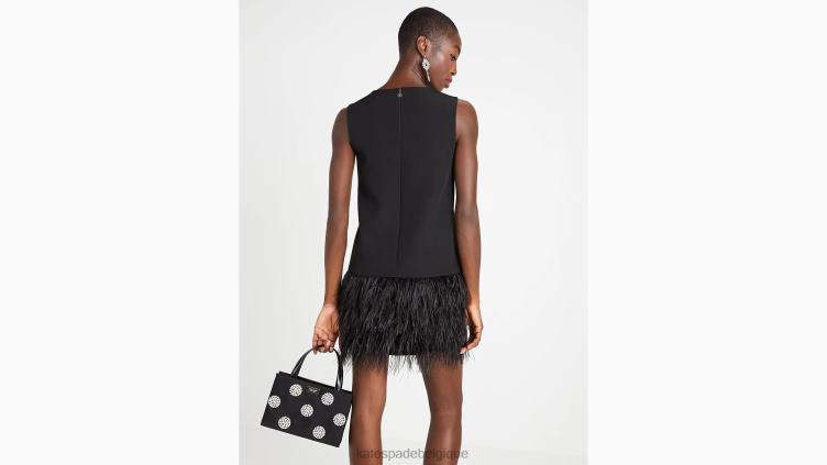 robe droite en crêpe à bordure en plumes Kate Spade femmes vêtements D8288864 noir
