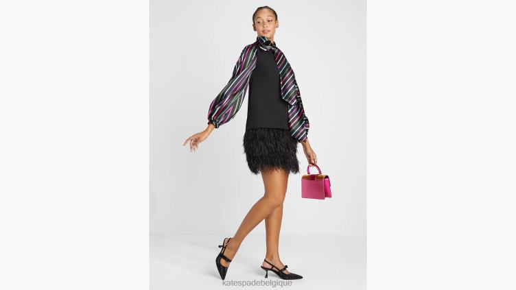 robe droite en crêpe à bordure en plumes Kate Spade femmes vêtements D8288864 noir