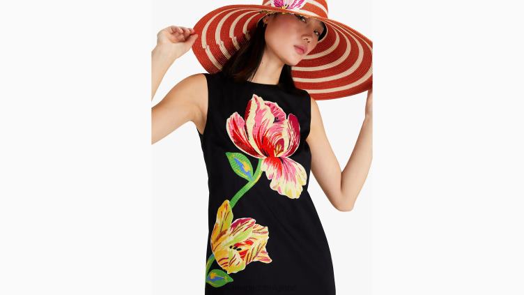 robe droite à fleurs appliquées Kate Spade femmes vêtements D8288731 noir